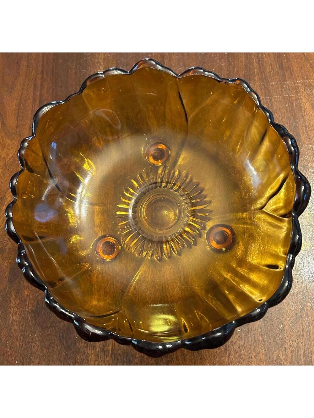 Indiana Glass Sunflower Footed Bowl in Amber